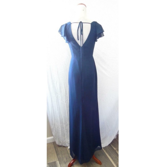 NEW 6810 AFTER SIX Midnight Blue V-Neck Ruffle Sleeve Bridesmaid Evening DRESS 0 - Picture 13 of 13